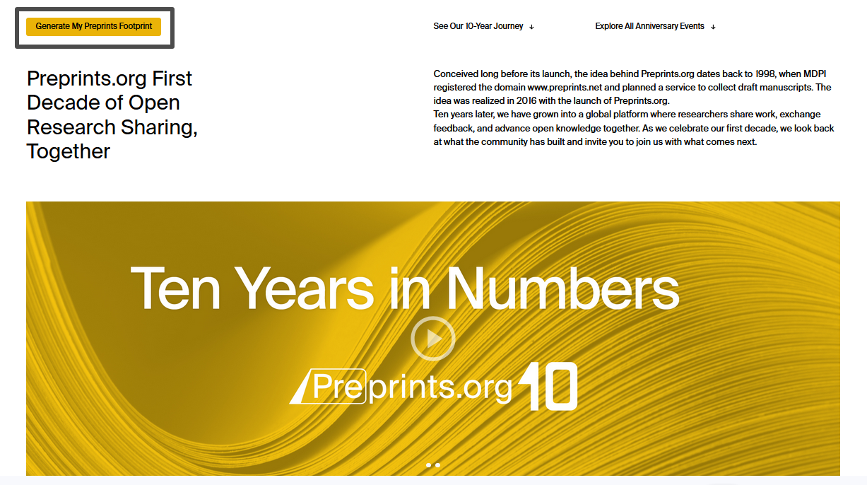 The "Generate My Preprints Footprint" button is in the top left corner.